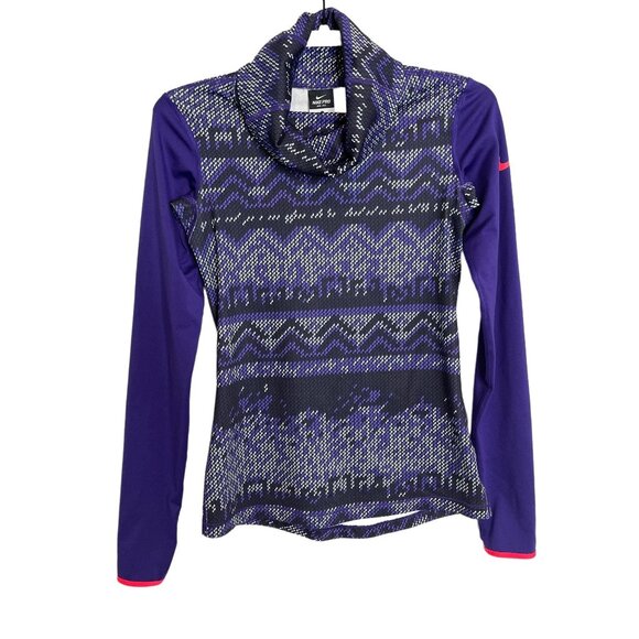 Nike Pro Dri-Fit Purple Print Pullover Top Long Sleeve Size S - Picture 1 of 11